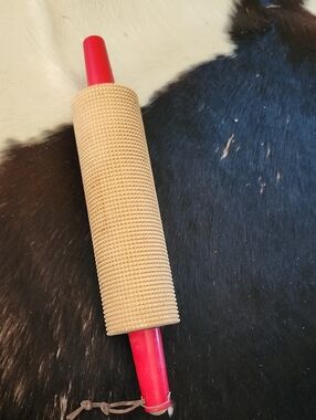 Vtg Lefse Red Handle Maple Square Cut Rolling Pin